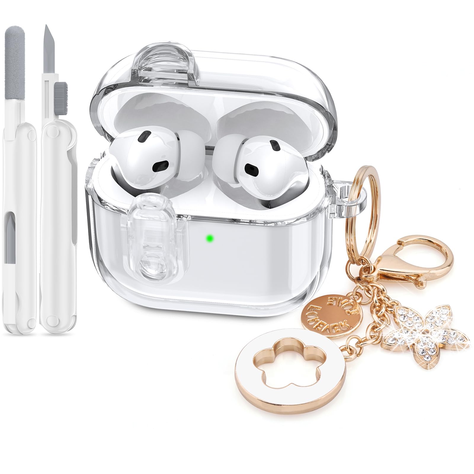 Photo 1 of (with Safety Lock) Clear Case for Cute Apple Airpods Pro 3 Cases 2025 Women, VISOOM Soft TPU Air pods Pro3 Gen Cases iPods Pro3 Earbuds Case Bling Keychain & Cleaning Kit for Airpod iPod Pro 3rd Gen