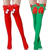 Loopeer 2 Pairs Christmas Thigh High Socks Halloween Women Striped Over Knee Stockings Candy Cane Socks for Women Girls