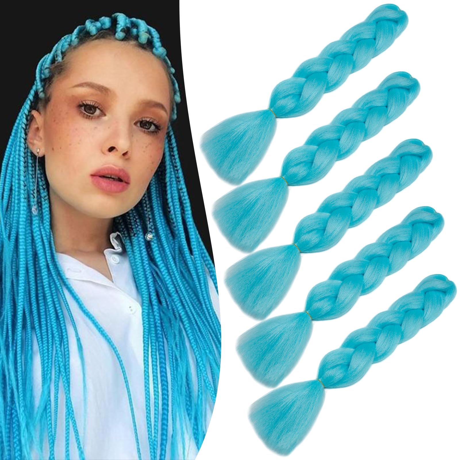 Dcbaboo Blue Hair Extensions for Braiding Jumbo Braiding Hair Extension 5packs 24inch Synthetic Hair Kanekalon Ombre Braids Extensions Hair Afro Crochet Twist Box Braids 500g, Sky Blue — image 1