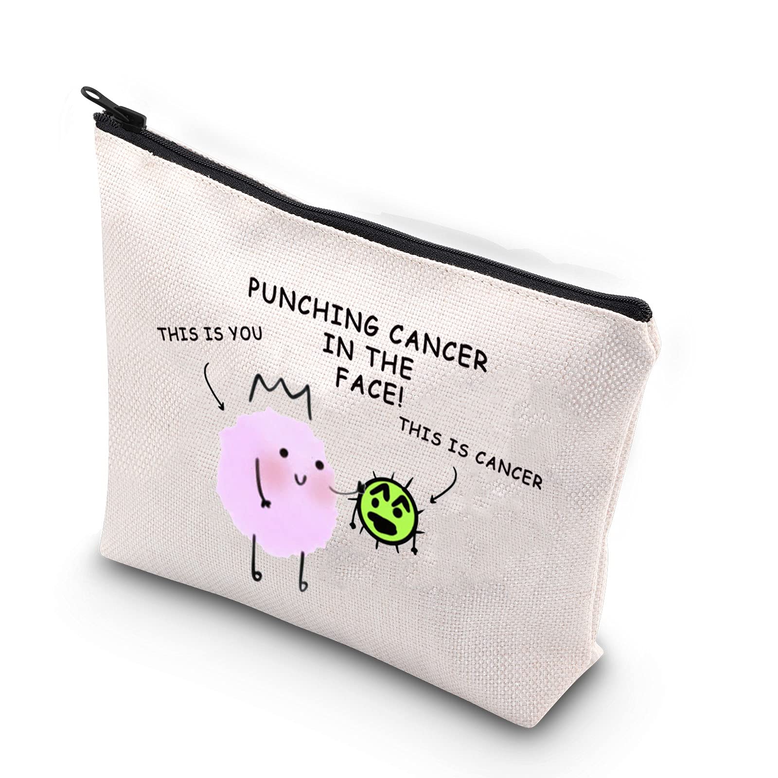 Funny Cancer Awareness Gift Punching Cancer in The Face Zipper Pouch Makeup Bag (Punching Cancer UK) White
