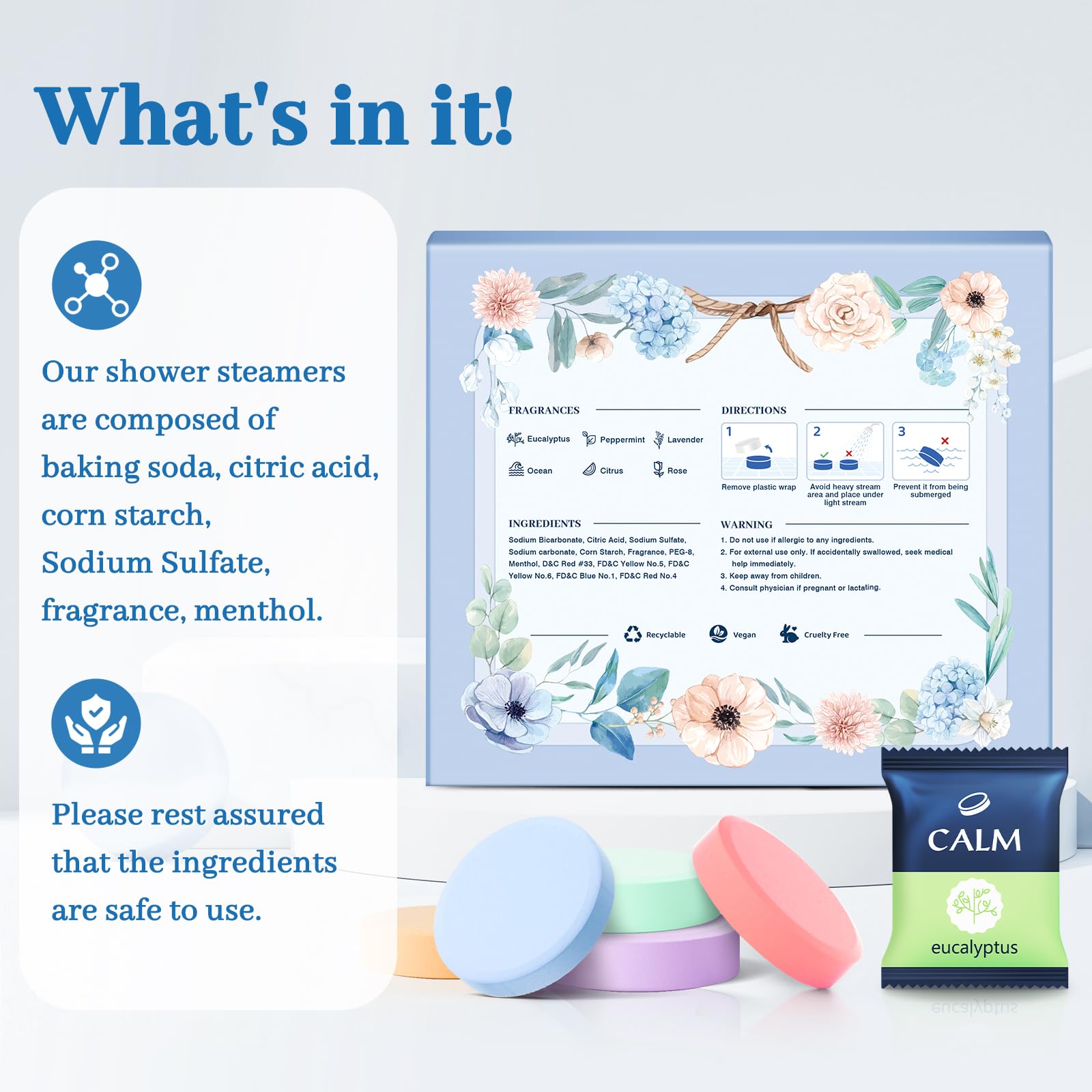 TranquilBliss Shower Steamers 6 Count, Shower Steamers with Natural Ingredients, 6 Different Scents & Individually Wrapped, Christmas and Birthday Good Option for Her, Mom, Friends