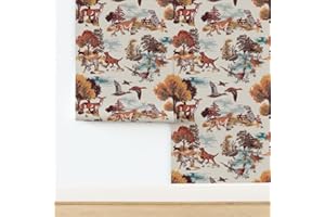 Peel & Stick Wallpaper 12ft x 2ft - Cabincore Classic Autumn Wildlife Sporting Dogs Lodge Vintage Duck Hunt Toile Traditional