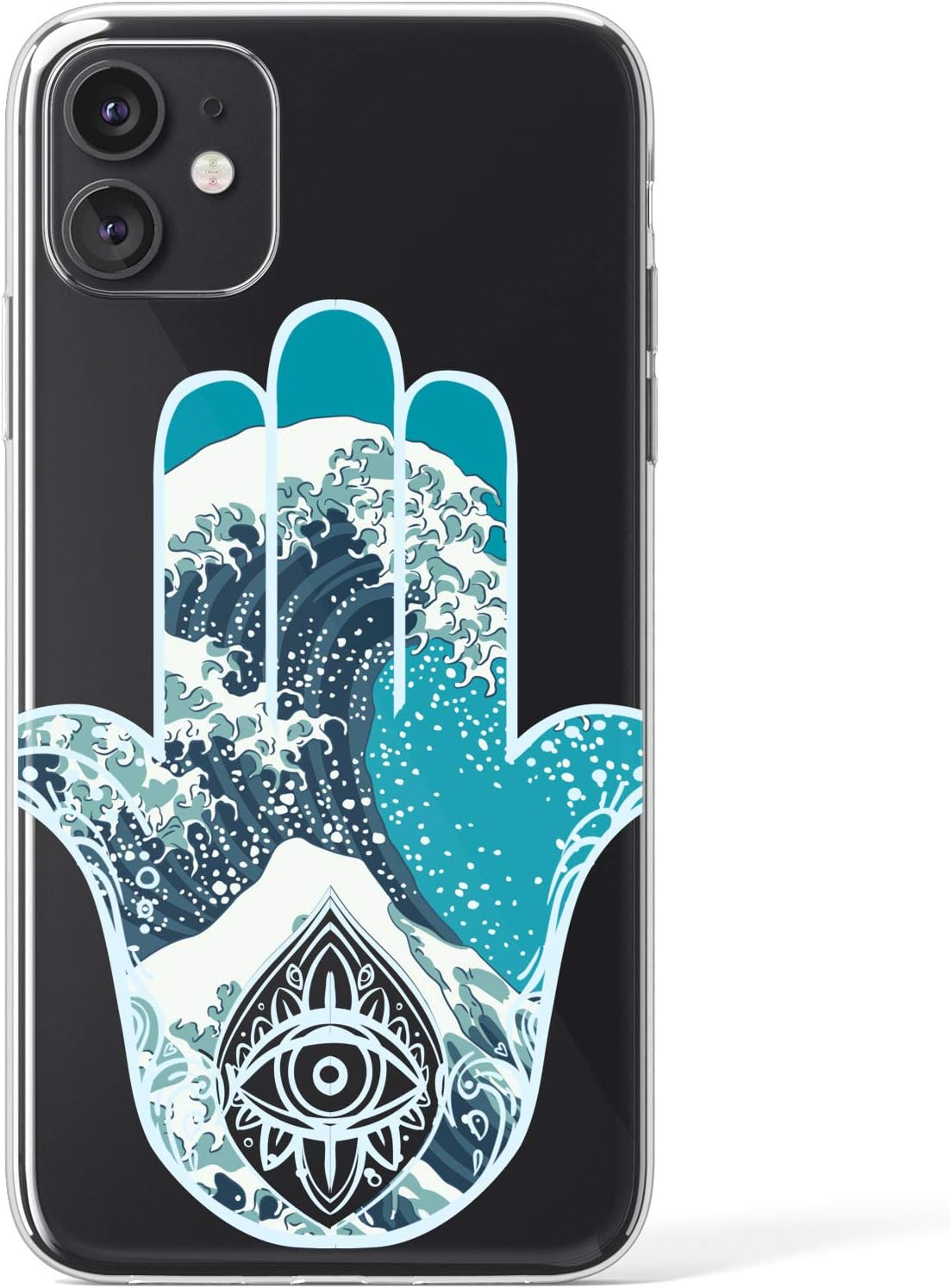 Mertak Clear Case for Apple iPhone 11 Pro Max 10 Xr Xs X 8 Plus 7 6s 5s SE Print Flexible Cute Boho Great Wave off Kanagawa Slim Silicone Girls Lightweight TPU Protective Women Design Hamsa Gift Cover