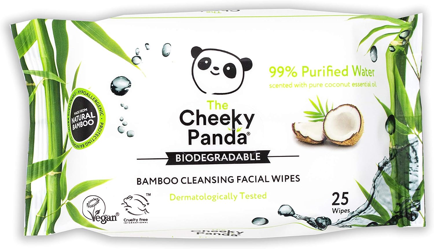 The Cheeky Panda - Facial Wipes, Coconut Scented, White, 25 count (Pack of 24) - Image 3