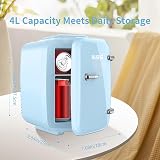 YASHE Mini Fridge 4L 6 Cans, AC/DC Thermoelectric Cooler Warmer Blue view 2