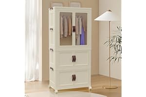 Jifvrnk Portable Closet Wardrobe, Collapsible Armoire wardrobe closet with Doors, Wheels and Hanging Rod, Easy Install(Large)