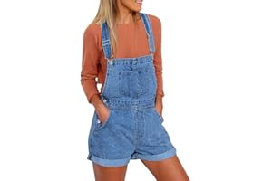 Vetinee Women's Classic Adjustable Straps Cuffed Hem Denim Bib Overalls Shorts
