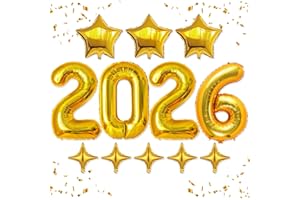 HIPARTY Upgraded, 42in Large 2026 Balloons Numbers, with 8pcs Star Balloon and Accessories, 3D Premium Aluminum Foil, New Years Eve Balloons Decorations, Perfect for New Years Eve Party Supplies 2026, Gold
