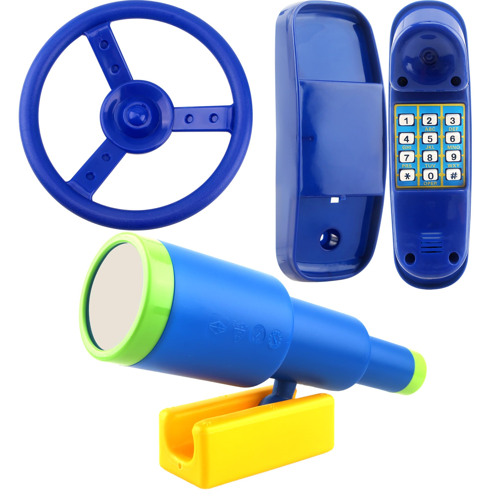 3 Pack Playground Accessories Playset Steering Wheel Telephone Toy Plastic Telescope for Kids Outdoor Backyard (Color Set 4)