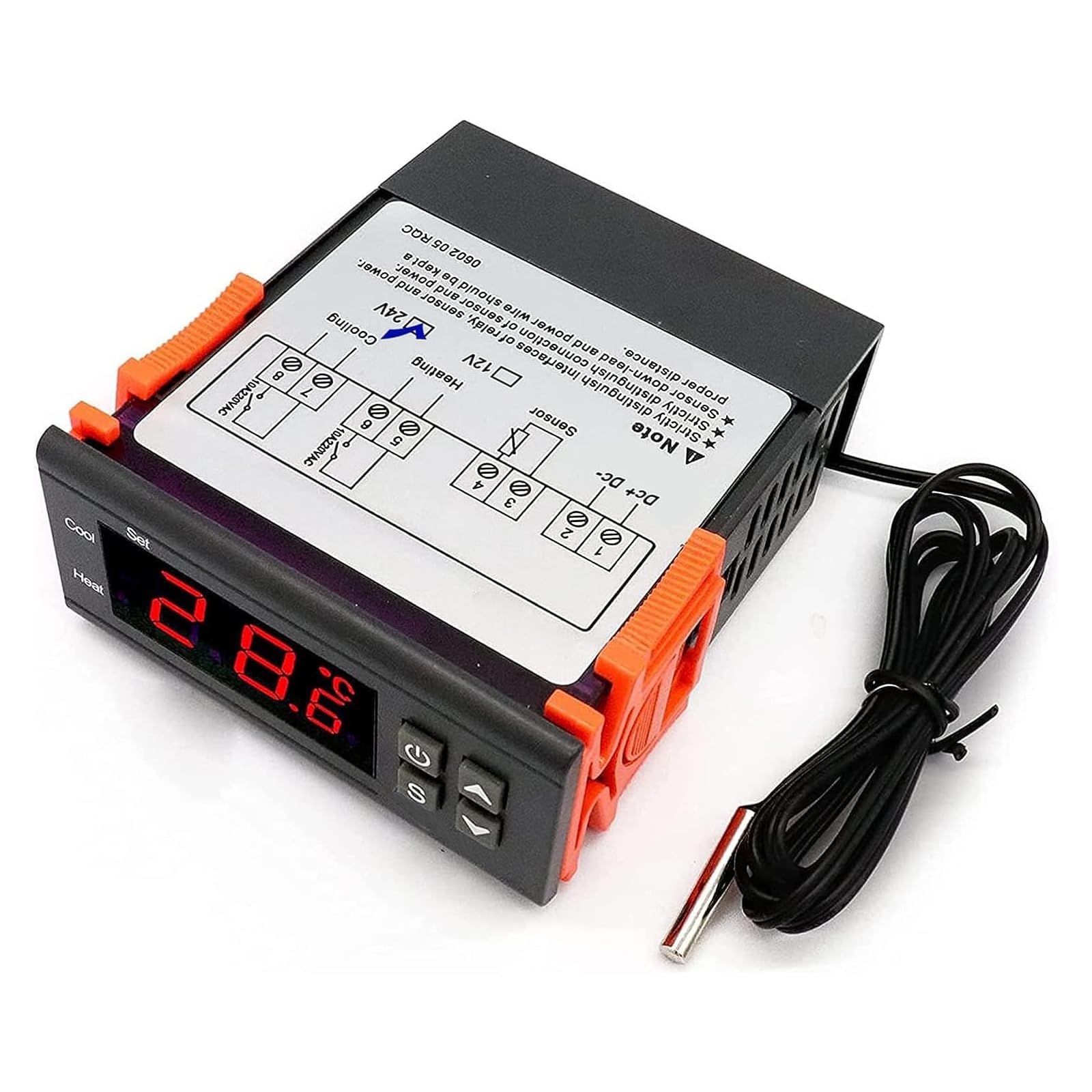 RUIZHI STC-1000 DC 24V Digital Temperature Controller 10A Microcomputer Thermostat Control with Waterproof Sensor and Probe
