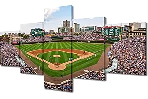 TUMOVO Wrigley Field in Chicago Wall Art Painting on Canvas Chicago Cubs Baseball Stadium Bedroom Wall Art Modern Home Decor House Decorations for Living Room Pictures Stretched on Wooden Frame, 50"Wx24"H