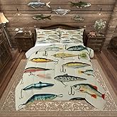 Erosebridal Big Bass Pike Fish Full Comforter Set, Hunting and Fishing Bedding Set Fishing Comforter for Kids Boys Teens Men Rustic Cabin Lake House Decor, Sea Animal Quilt, 2 Pillowcases