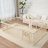 Ulnxiy Foldable Wooden Baby Playpen Activity Center,Adjustable Size & Shape Portable Play Yard, Baby Fence Play Area with Gat