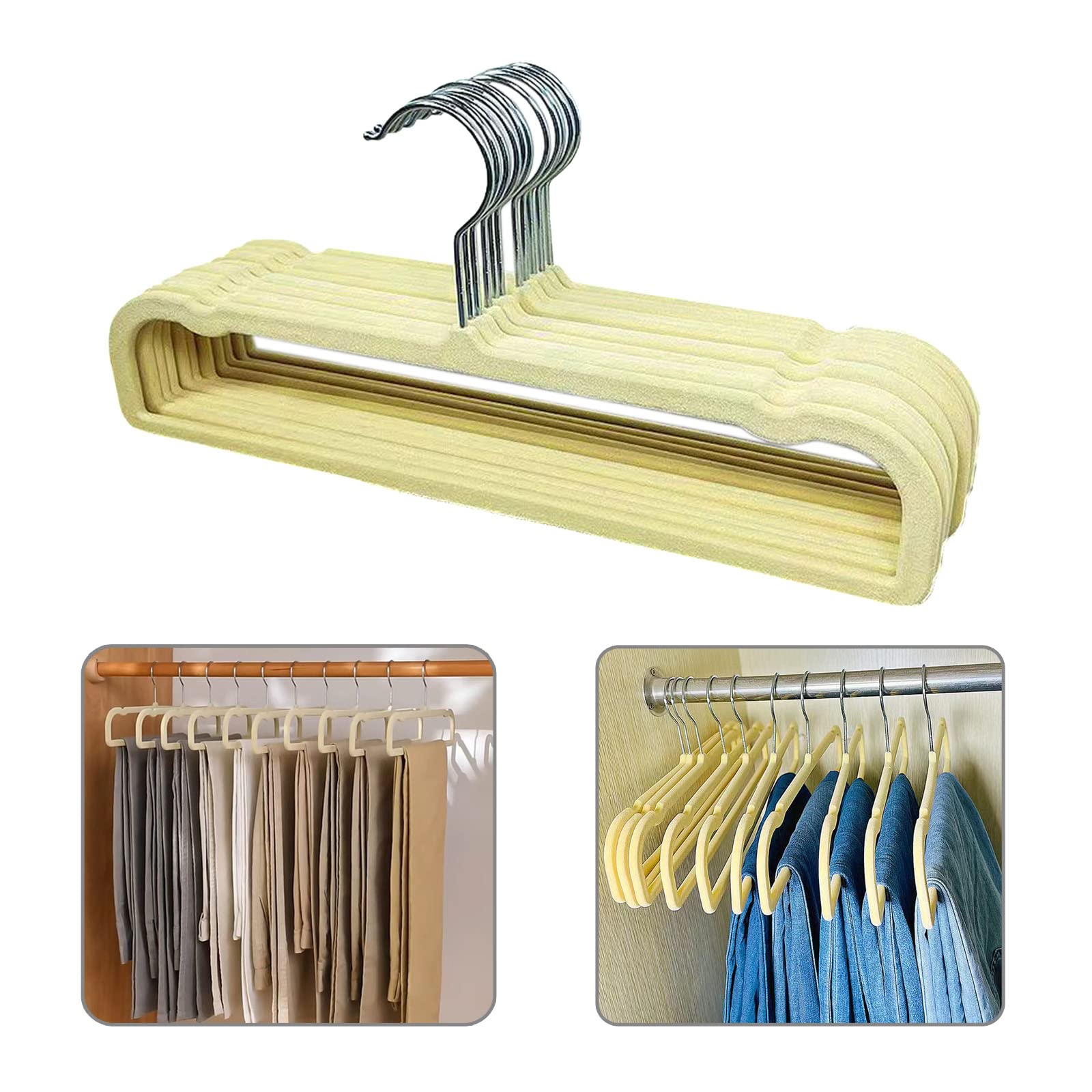 Trouser Hanger, 10 Pack Space Saving Non-Slip Pants Hanger， Heavy Duty Durable Velvet Trouser Hangers，35cm Extra Long Clothes Hanger for Jeans Dresses Towels Scarfs Ties