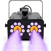 Fog Machine Dual Head 1500W 20000 CFM 18 RGB LED Outdoor Halloween | 1500W dual head fog machine with 18 RGB LED, 20000 CFM, wireless remote, 1L tank, for indoor and outdoor use