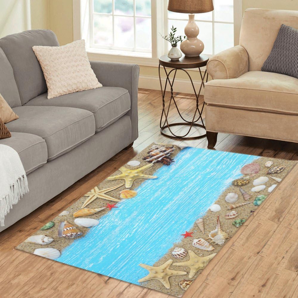 InterestPrint Home Decor Ocean Starfish Seashell Area Rug 5