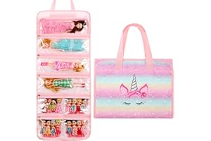 OCTSKY Toy Dolls Storage Bag Tote Carrying Case Compatible with LOL Surprise Toys Dolls Omg, Hanging Organizer Storage Bag with 8 Clear Window Pockets, Bag Only (01-Bow Unicorn)
