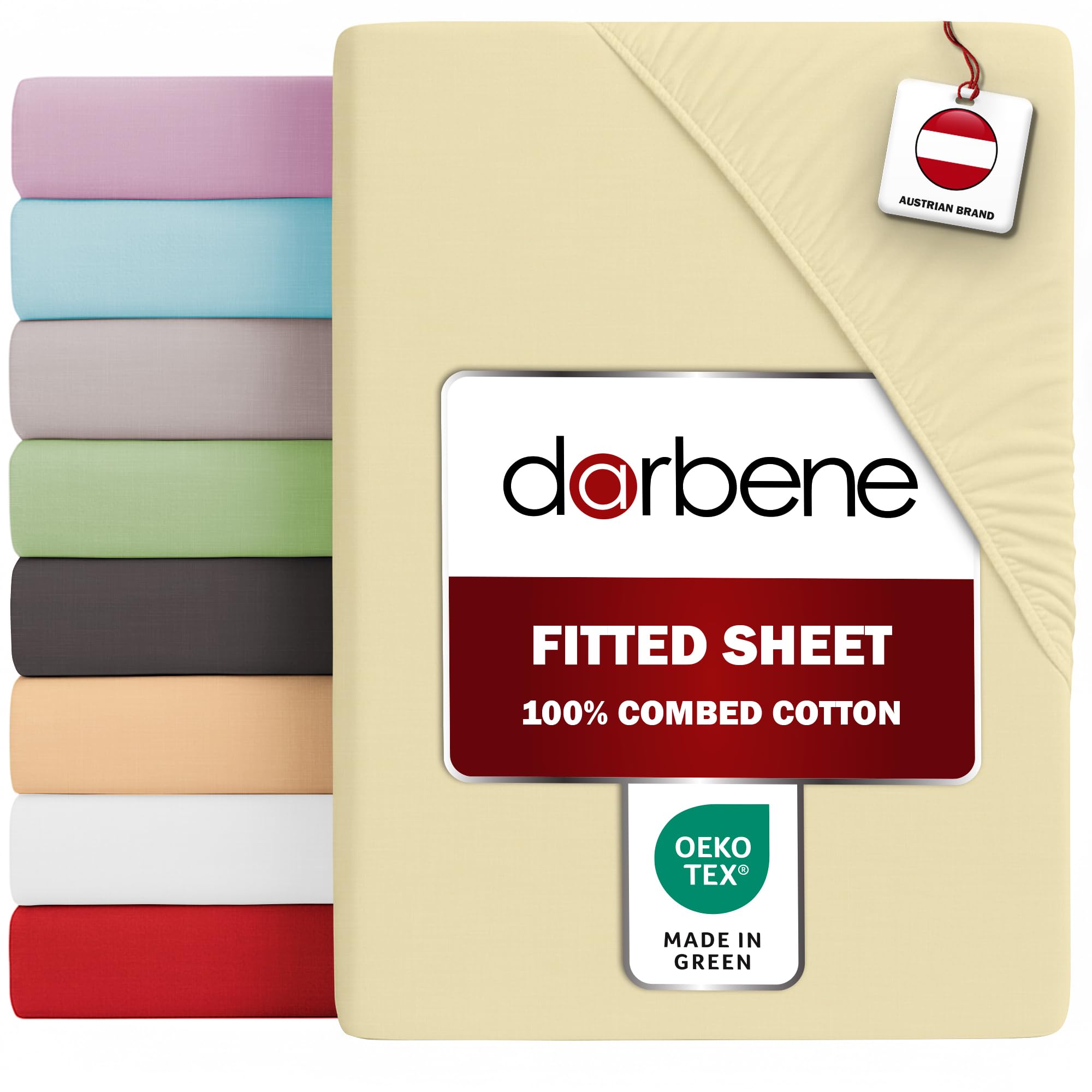 DarBene Fitted Sheet - Premium Jersey Cotton - Extra Soft - Extra Deep Fit up to 30 cm - OEKO-TEX "Made in Green" Certified - Fitted Bed Sheets - Fitted Sheets - Size 90 x 200 x 30cm - Ivory