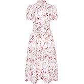 GRACE KARIN Women's 2026 Summer Floral Flowy Dresses Boho Tie Belt Short Puff Sleeve A Line Maxi Shirt Dress with Pocket