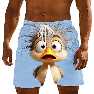 Men's Funny Duck Swim Trunks Beach Board Shorts Summer Gym Elastic Waist Quick Dry Running Swimwear Bathing Suits