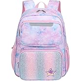 BrainyBees Kids Backpack for Girls Kindergarten - 15 Inch Lightweight School Bookbag fits Folder, Backpack for Kids 4-7 with Chest Strap & Insulated Pocket, Pink Tie-dye