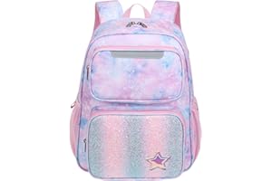 BrainyBees Kids Backpack for Girls - 15 Inch Backpack for Kids 3 to 8, Lightweight Bookbag for Preschool Kindergarten Elementary School, Insulated Pocket, Safe Reflective Stripe, Pink Tie-dye