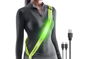 Todoxi LED Belt Reflective Sash for Walking at Night, High Visibility Adjustable Night Running Safety Gear Rechargeable LED Light Up Running Belt Reflective Gear for Runners Walkers Men Women