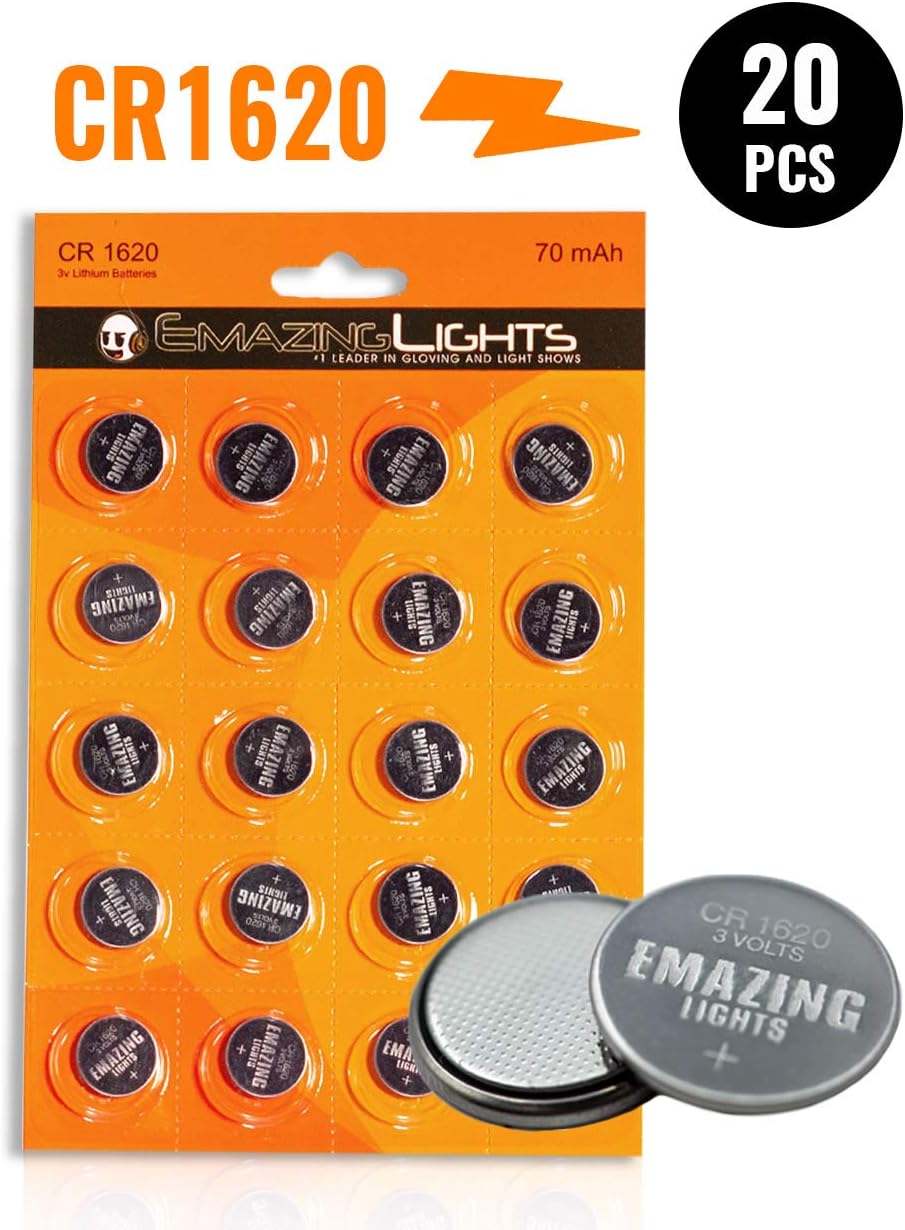 EmazingLights CR1620 3V Lithium Battery (20 Pack) - CR 1620 Coin Cell Batteries