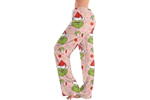 NJKHMCFTIR Christmas Pajama Pants Women Funny Holiday Loose Fit Elastic Waist Wide Leg Lounge Pants Drawstring Pj Bottoms