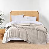 100% Cotton Waffle King Blanket with Fringe 104"x90", Pre-Washed Waffle Weave Blanket for All Season, Lightweight Breathable Soft Cozy Throw Blanket for Couch, Bed, Travel (Beige)