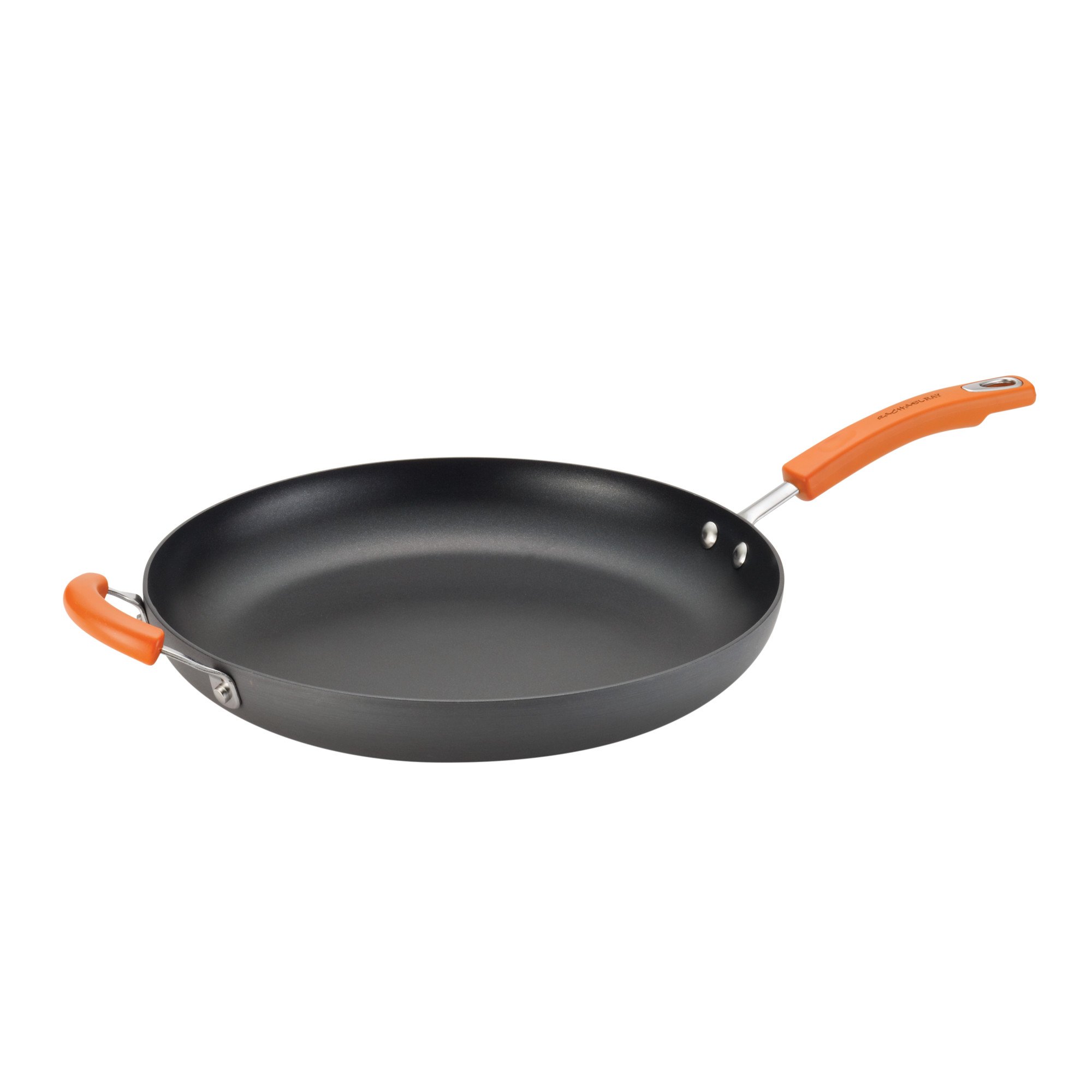 Rachael Ray Hard Anodised Nonstick 36cm Family Frying Pan, Dishwasher Safe with Orange Helper Handle