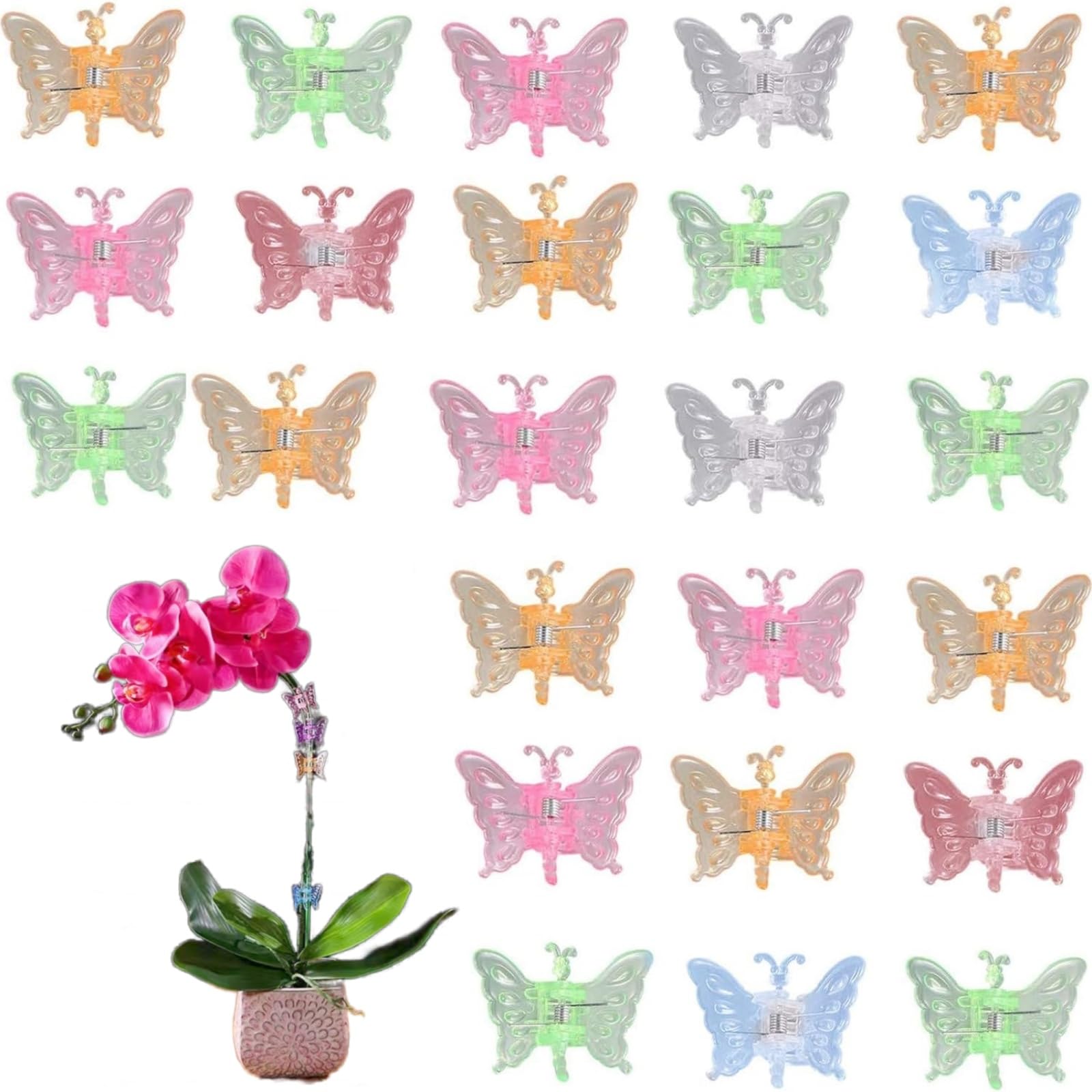 LSTCPGLAI N'A 30 Pieces Orchid Clips Butterfly Plastic Clips Garden Plant Support Clips Tomato Trellis Clips for Flowers Vines Bouquets Stems (Color Random)…
