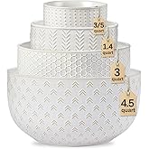 Lareina Ceramic Large Mixing Bowls Set of 4, Nesting Bowls for Cooking, Baking, Salad Etc, Serving Bowls Gift, Kitchen Stoneware, Oven, Microwave and Dishwasher Safe - 20/44/98/145 OZ, Ivory White