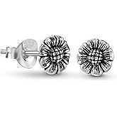 AeraVida Minimalist Sunflower .925 Sunshine Boho Sterling Silver Stud Earrings | Flower Stud Earrings