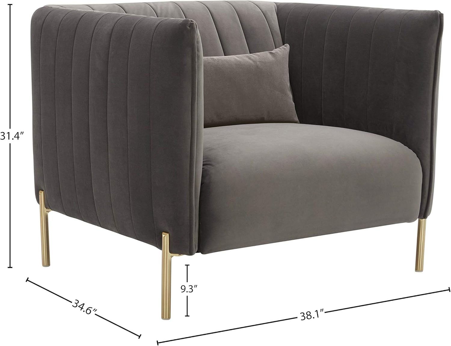  Brand – Rivet Frederick Mid-Century Channel Tufted Velvet Living Room Chair, 38"W, Grey: Furniture & Decor
