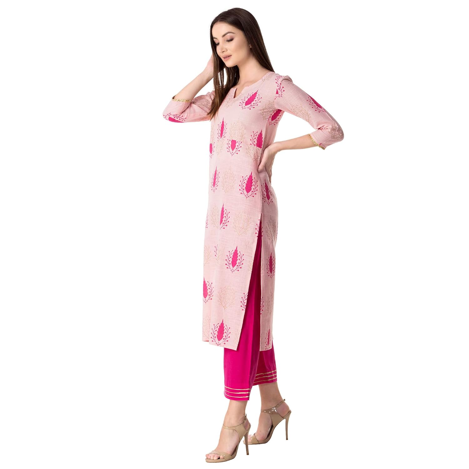 khushal k women's cotton printed kurta with printed palazzo set