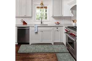 KIMODE Anti Fatigue Kitchen Mat 2PCS,Waterproof Farmhouse Green Kitchen Rugs Non-Slip,Vintage Kitchen Mat for Floor,Cushioned Comfort Foam Standing Mat for Laundry,Office,Sink,Desk