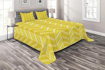 Amazon Com Ambesonne Yellow Chevron Coverlet Set King Size