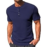 Runcati Men's Henley Shirts Short Sleeve Casual Ribbed Knitted Summer T-Shirt Slim Fit Workout Muscle Tops