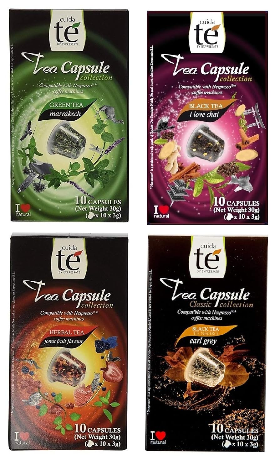 40 Nespresso Compatible Pods Tea Variety Pack Earl Gray Tea, Marrakech Green Tea