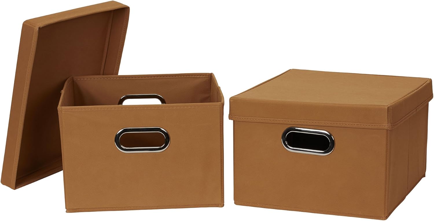 Collapsible Fabric Storage Box with Lid 2 Pack, Ginger Brown