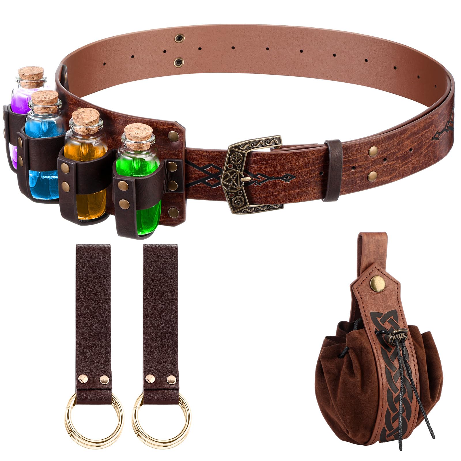 Medieval Alchemy Faux Leather Belt Bag with Potion Vials Medieval Alchemy Faux Leather Belt Bag with 2 Cork Potion  main image 4