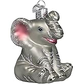 Old World Christmas Little Elephant Glass Blown Ornament for Christmas Tree, Handcrafted Holiday Decoration, Wildlife Animal Collection