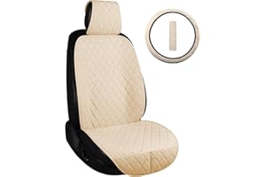 ENOGE Linen Front Car Seat Covers, Driver Seat Protector with Soft & Breathable Cloth Fabric for All Seasons Universal Fits Most Automotive, Van, SUV, Truck (Beige, 1 Front Set)