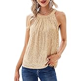 GRACE KARIN Sequin Halter Tops for Women Sleeveless Sparkly Shiny Tank Tops Ruched Flowy Sparkly Club Outfits Party Shirt