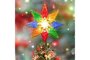 JUSTPRO Star Christmas Tree Topper, 8-Point Double-Sided Star Xmas Tree Topper with 10 Multicolour Lights, 120V UL Certified Tree top for Christmas Tree Ornament Party Home Decor