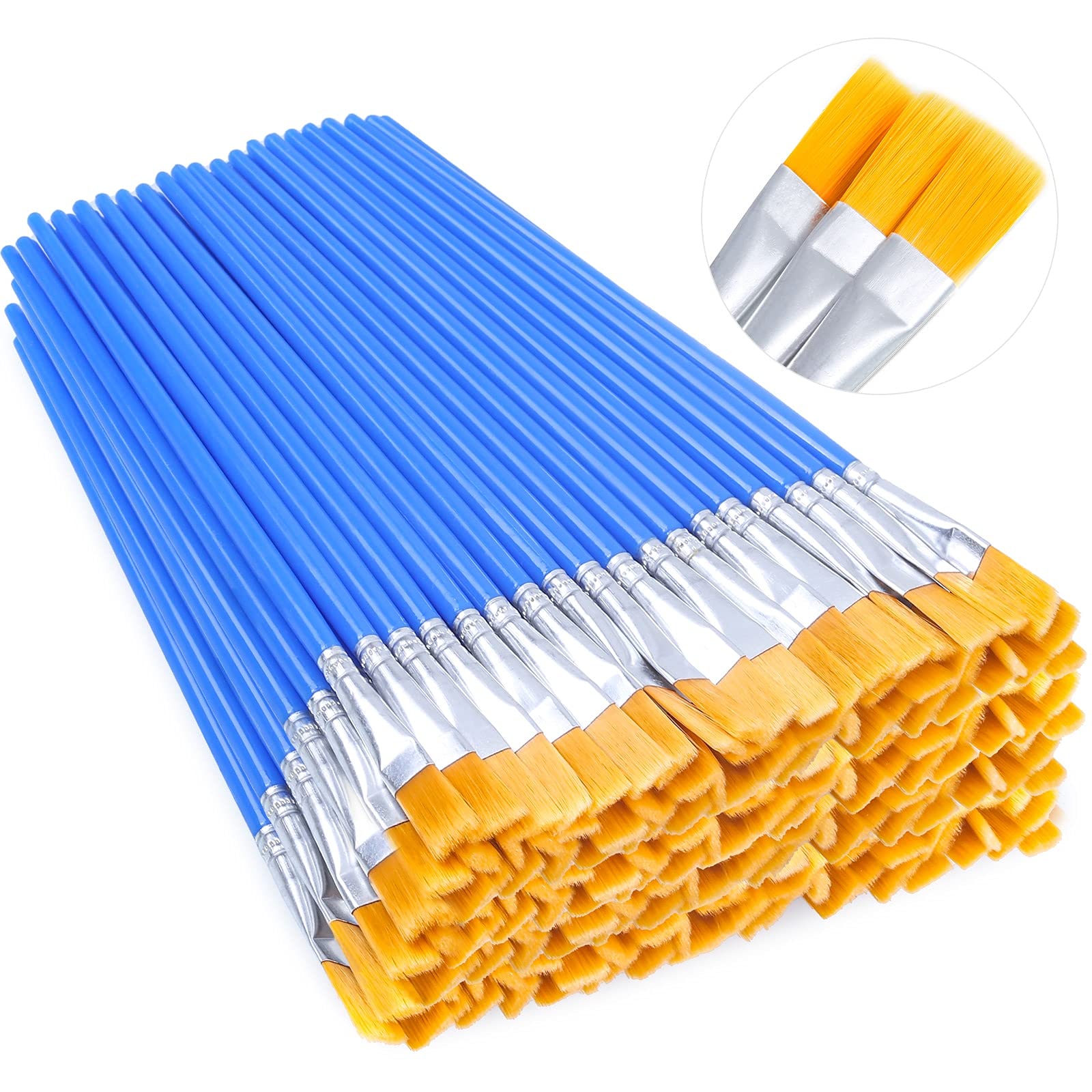 100Pcs Paint Brushes for Kids, Anezus Flat Paint Brush Bulk Small Paint Brushes Set for Acrylic Painting and Crafting