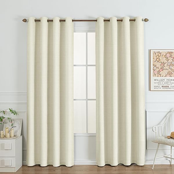 BEIGE BLACKOUT CHENILLE CURTAINS 52X84 INCH – THERMAL...