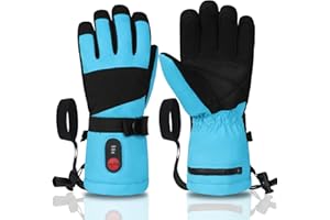 DINSVTA Kids Heated Ski Gloves, 3-Heat Settings, Rechargeable, Water Resistant, Windproof, Ideal for Skiing, Snowball Fights, Cycling