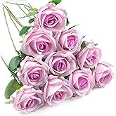 DECEED 10 PCS Artificial Roses with Long Stems Silk Flowers Realistic Foam Flowers Fake Roses for Valentine's Day Home Wedding Halloween Decor(Light Pink)